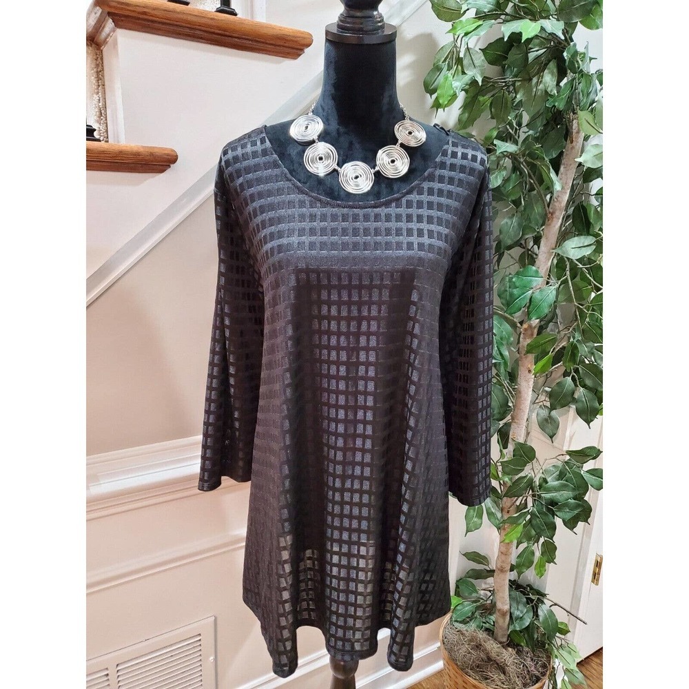 Grace Elements Women's Black Polyester Round Neck Long Sleeve Top Blouse Size 3X